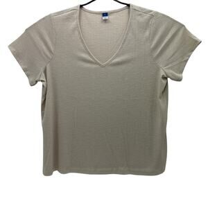 Old Navy Luxe Tan Strip Design Polyester Blend Short Sleeve Top Womens XL Shirt